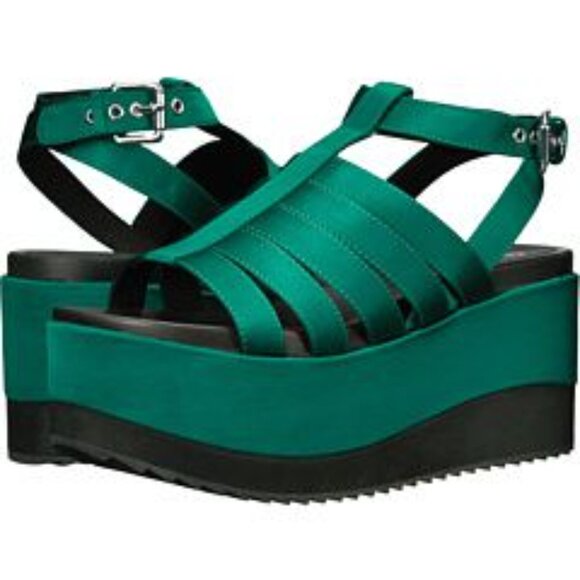 Shellys London Green Lola Platform Wedge Sandals Size 6.5 Sold at Free People - Picture 2 of 7